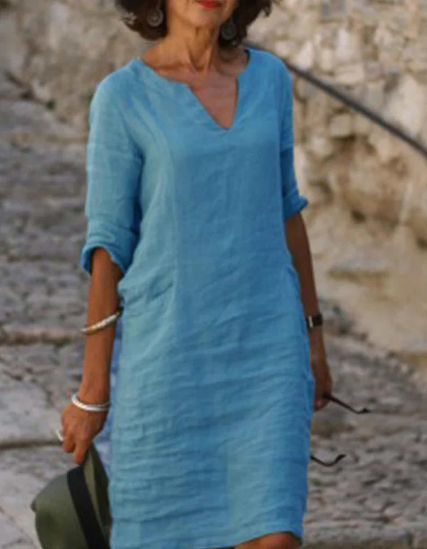 Ingrid - Robe tunique V-neck sans effort en lin