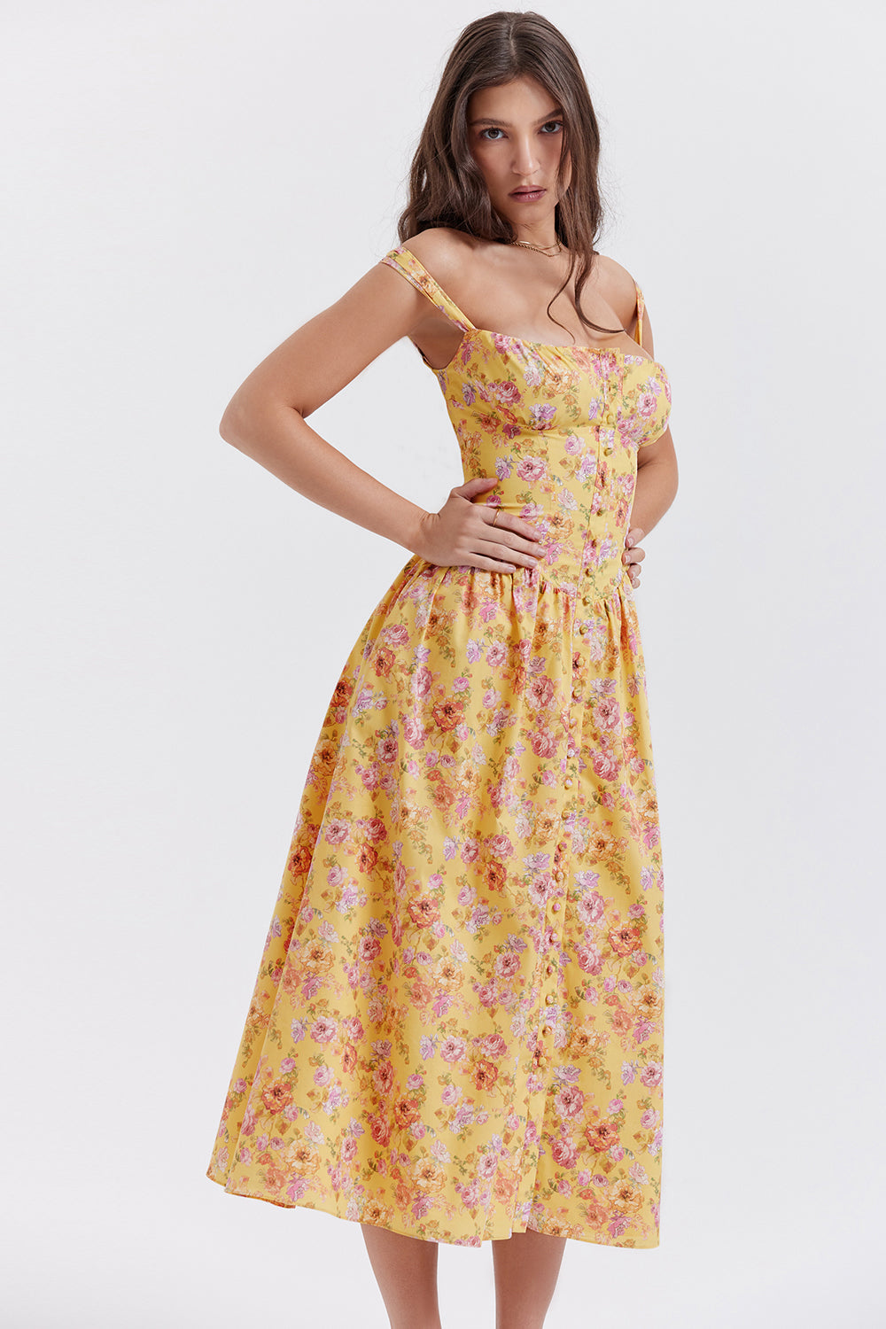 Nicole - Robe midi Sweetheart à bretelles florales