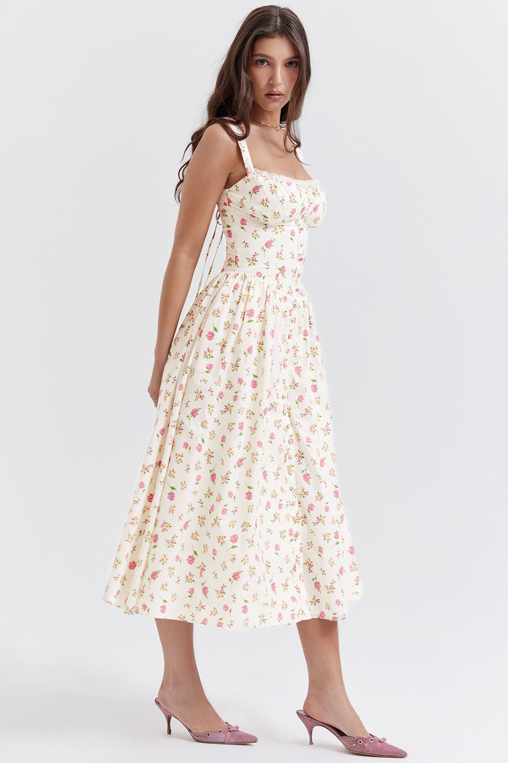 Nicole - Robe midi Sweetheart à bretelles florales