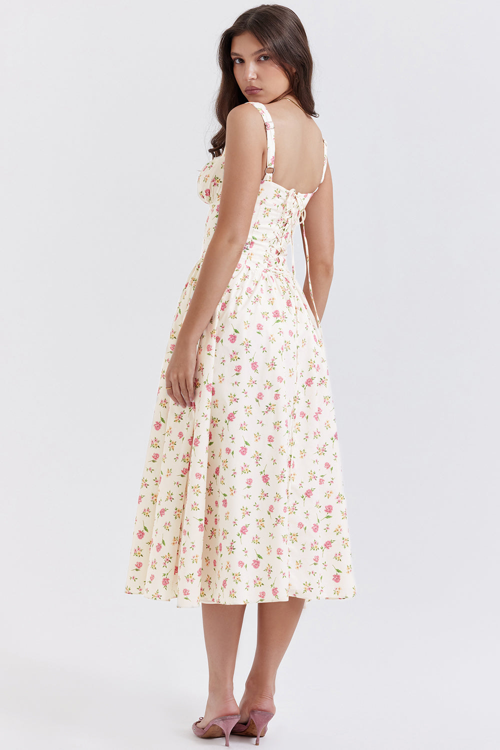 Nicole - Robe midi Sweetheart à bretelles florales