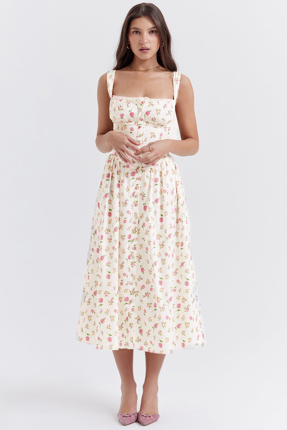 Nicole - Robe midi Sweetheart à bretelles florales