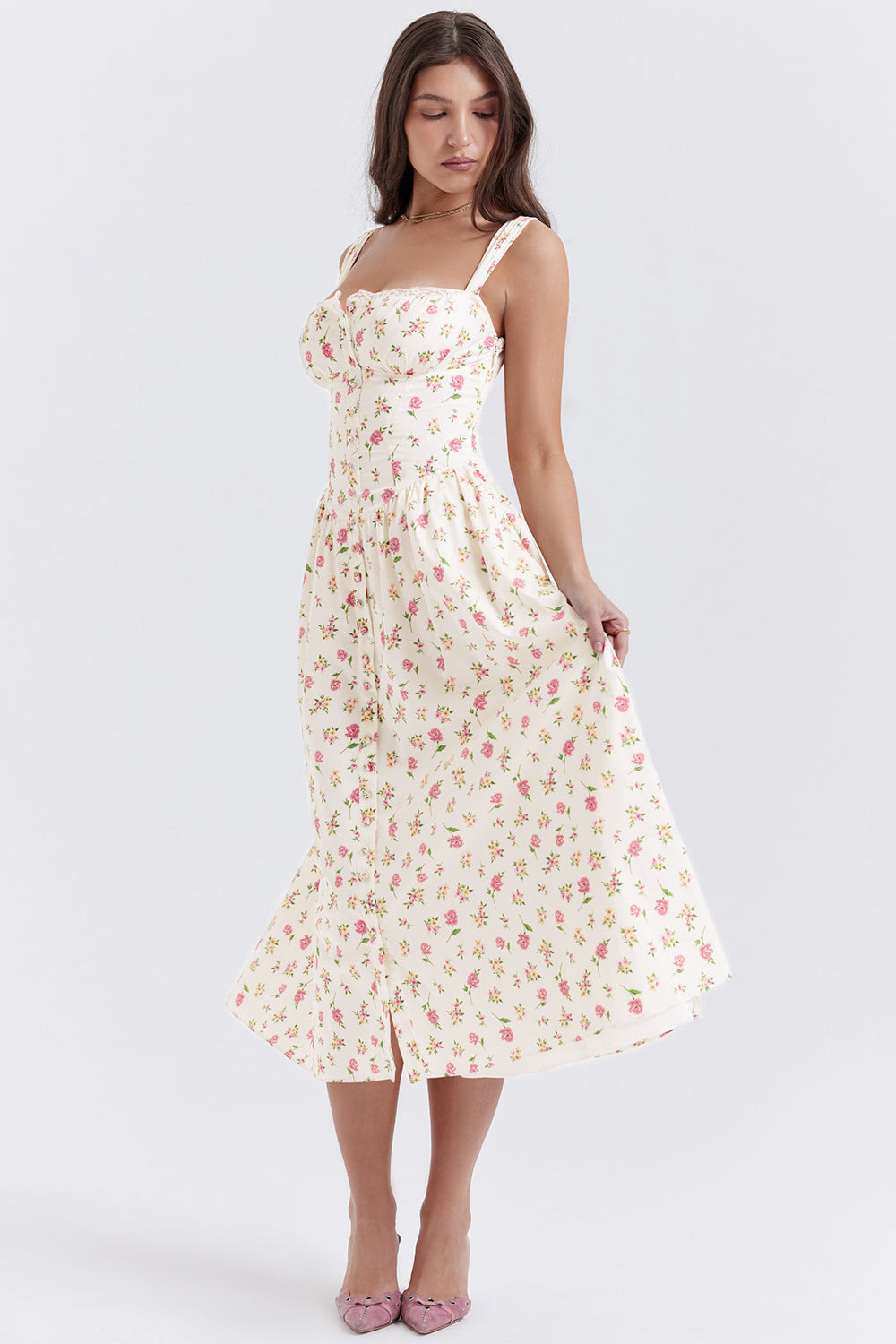 Nicole - Robe midi Sweetheart à bretelles florales
