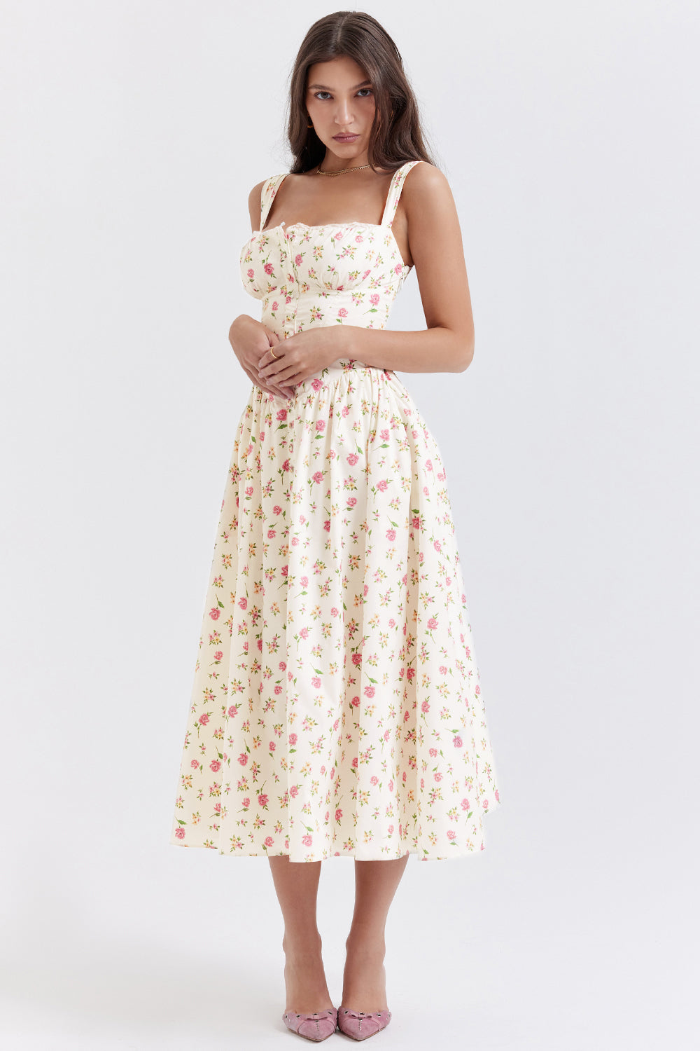 Nicole - Robe midi Sweetheart à bretelles florales