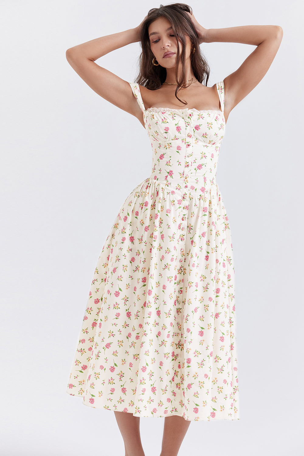 Nicole - Robe midi Sweetheart à bretelles florales