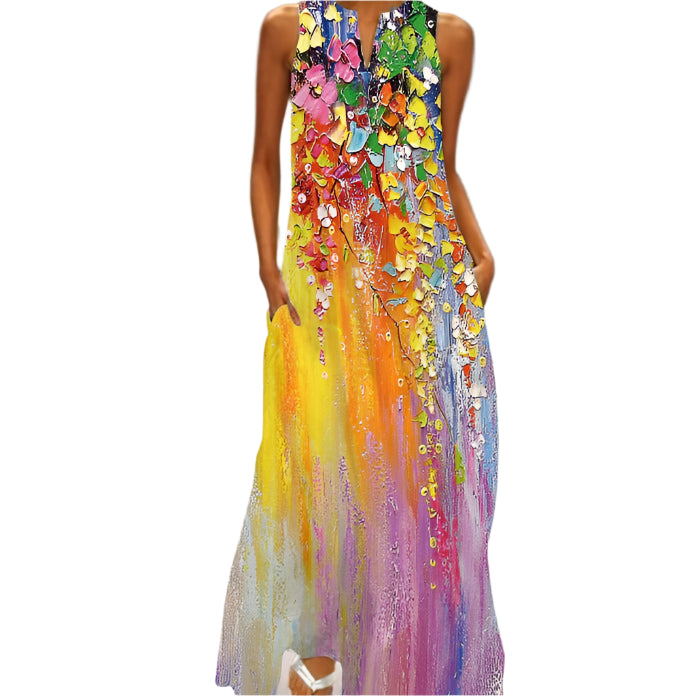 Elda - Robe maxi sans manches à fleurs avec poches