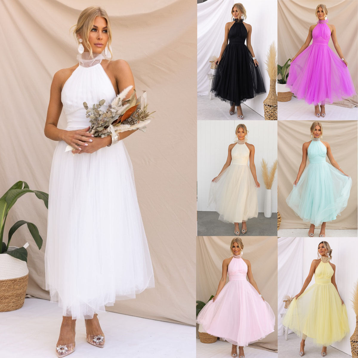 Precella - Élégante robe midi en tulle dos nu