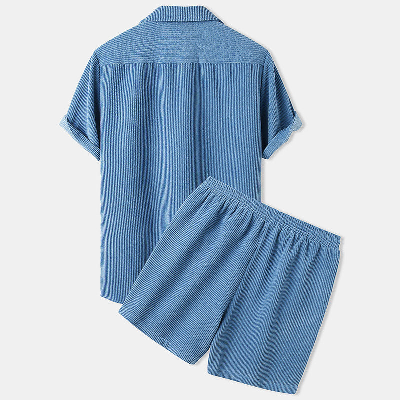 Caspar – Combinaison d'été à manches courtes pour hommes avec chemise et shorts à cordon