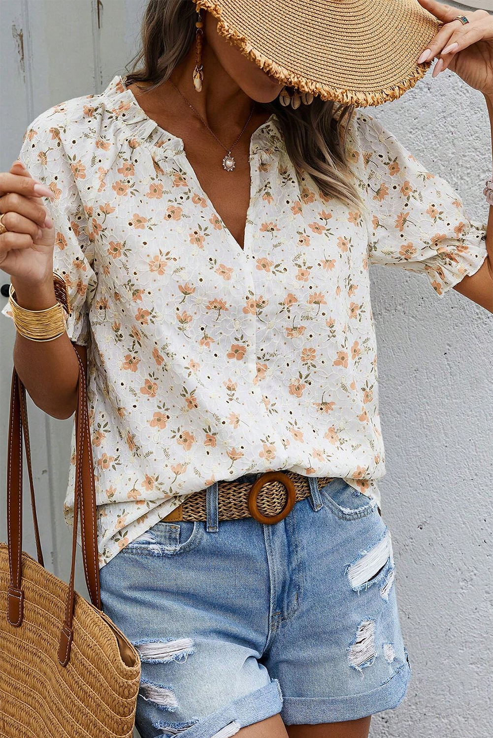 Monica - Blouse fleurie vintage avec manches bouffantes