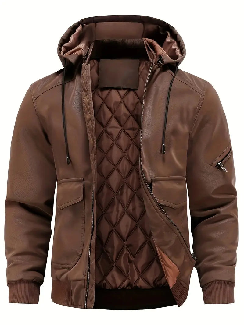Veste à capuche en simili cuir pour hommes Peter