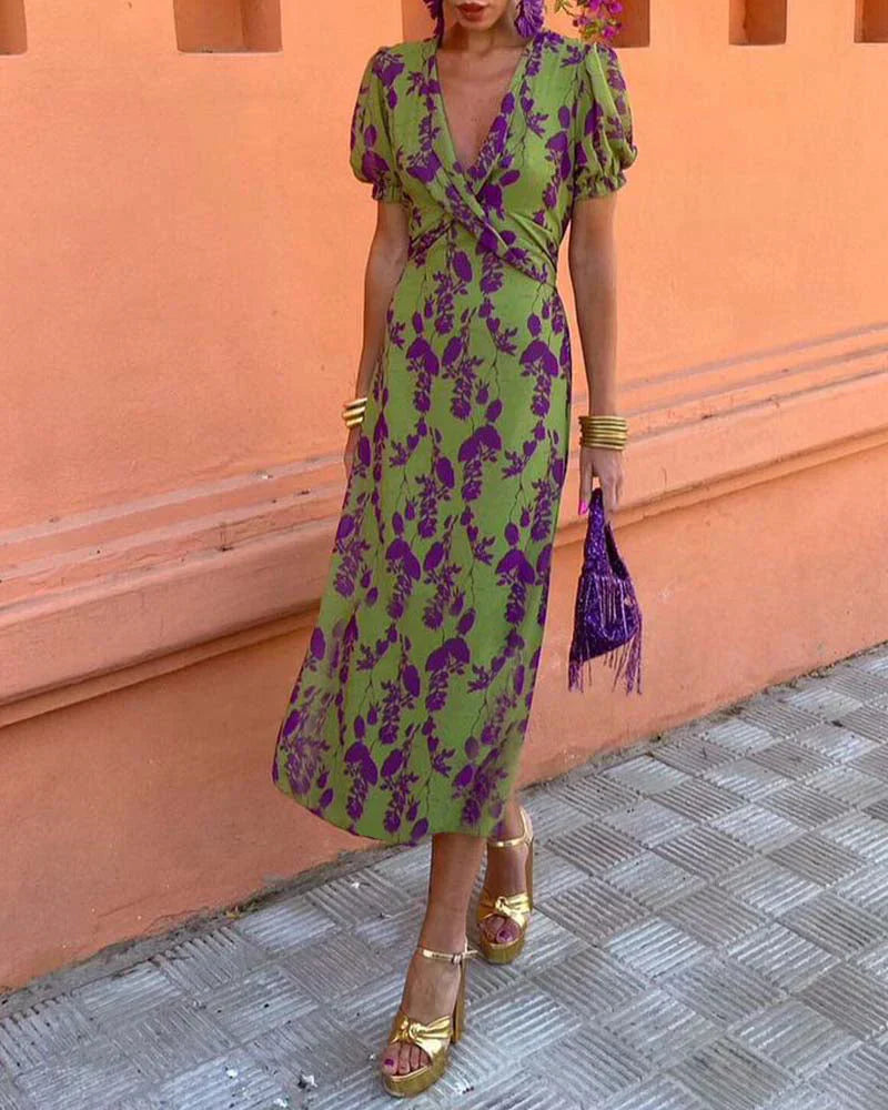 Emilia - Robe longue moulante à imprimé floral élégant