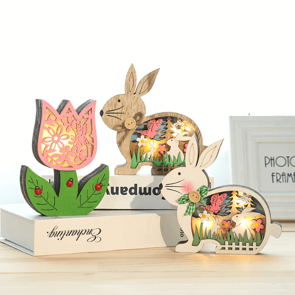 LumiHare Figures de Pâques Décoratives – Découpe Stratifiée avec Éclairage Doux