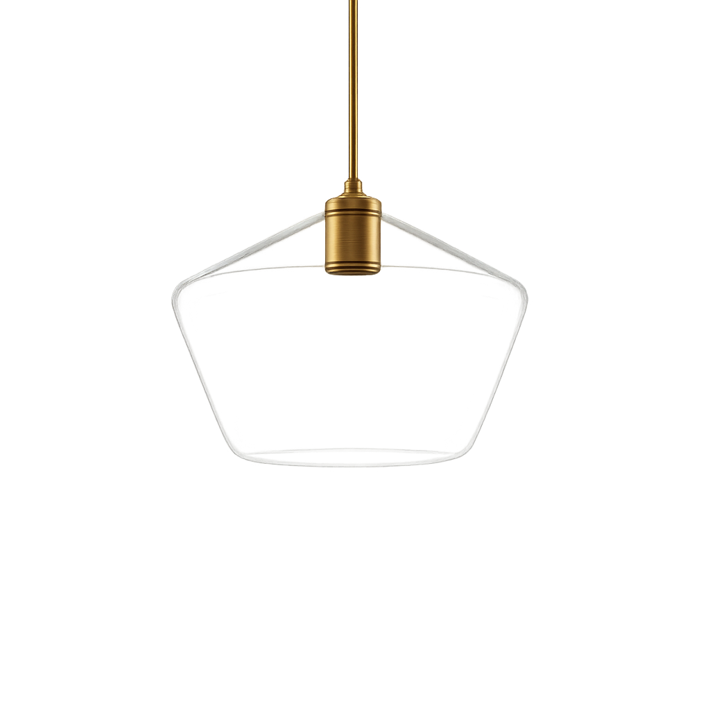 LumaGlow - Pendentif élégant en verre clair avec finition en laiton