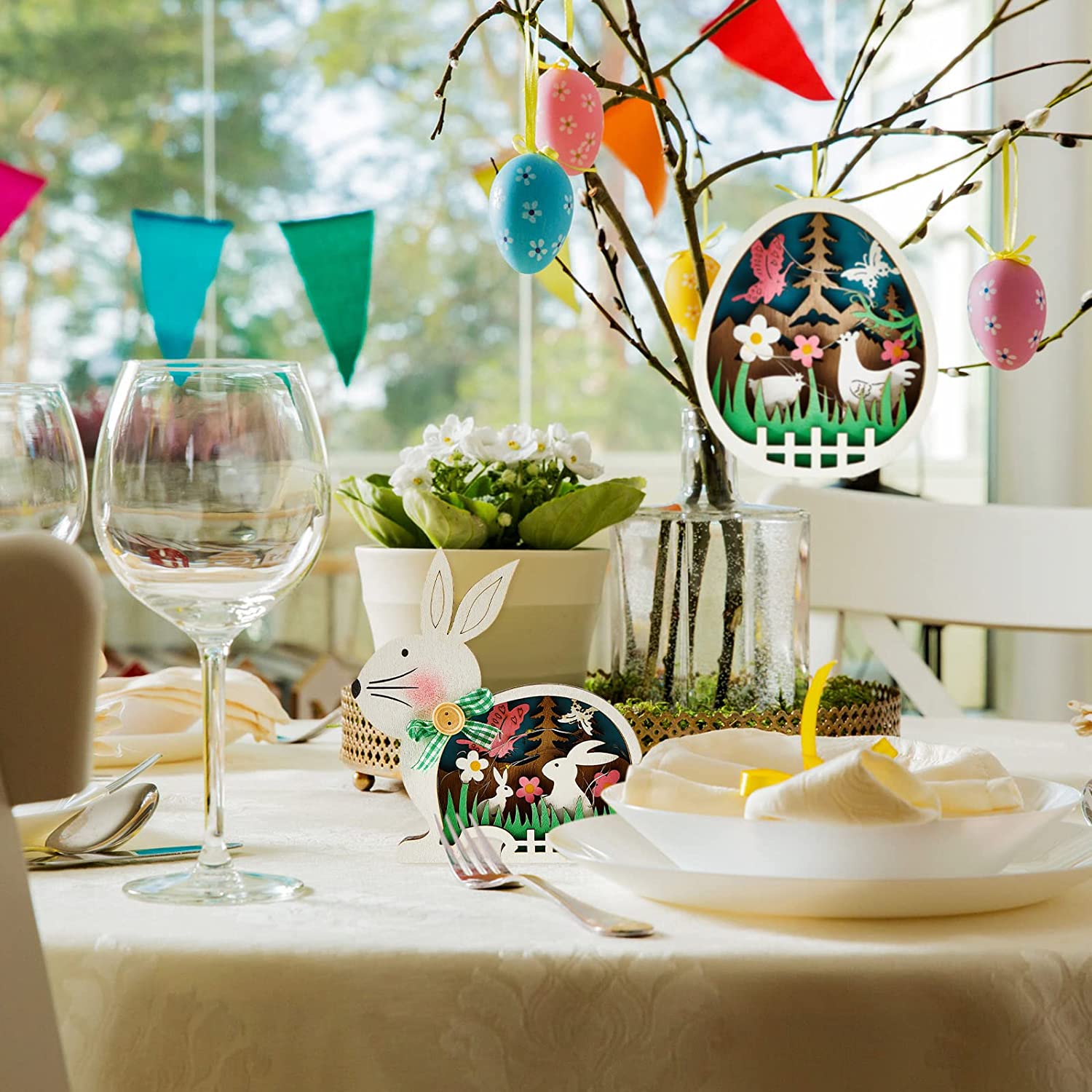 LumiHare Figures de Pâques Décoratives – Découpe Stratifiée avec Éclairage Doux