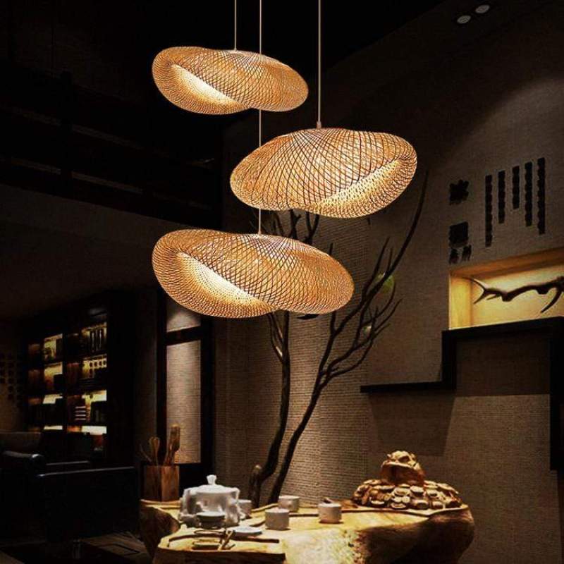 ZenGlow - Lampe à suspension en bambou tissé à la main