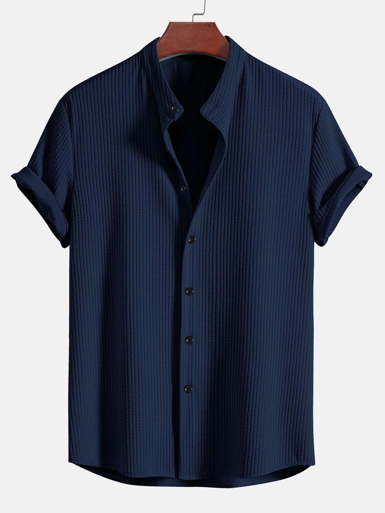 Markus | Chemise côtelée à col montant et coupe ajustée