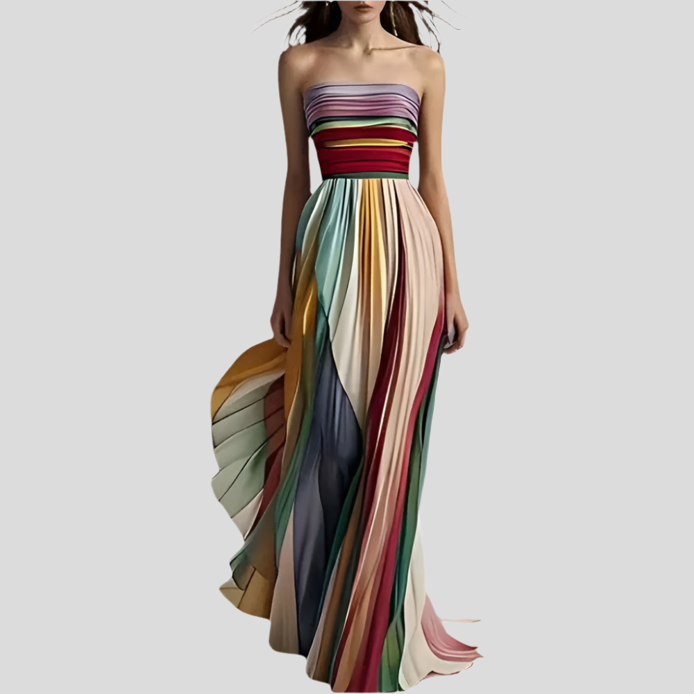 Ayni – Robe de soirée fluide et colorée sans bretelles