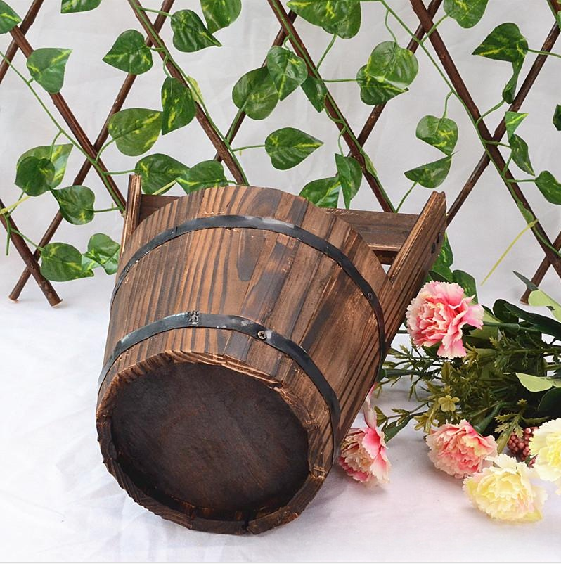 Cuvette à plantes extérieure rustique de style tonneau – Pot de jardin classique avec aspect bois