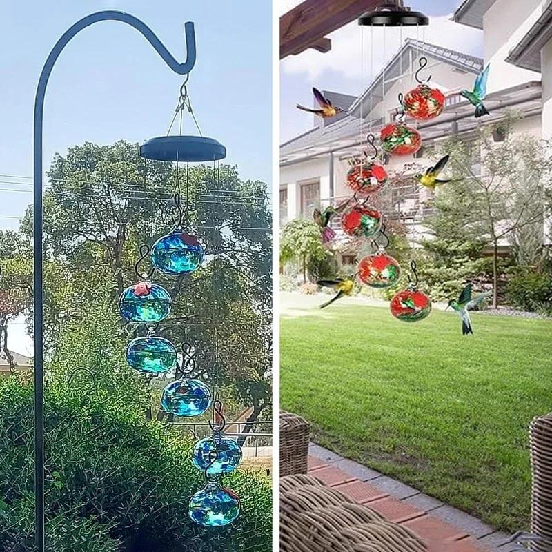 ChimeFeeder - Nourrisseur à colibri en verre soufflé à la bouche avec cloche à vent