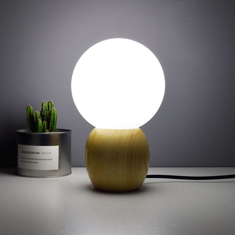 SoftLume - Lampe de table élégante en bois naturel avec verre rond