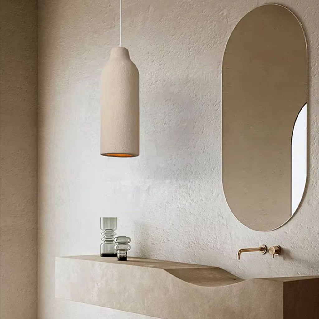 TerraGlow - Suspension beige texturée avec abat-jour cylindrique