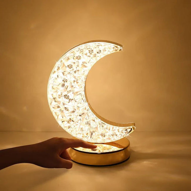 Lampe de table en cristal Lune et Étoile Magiques