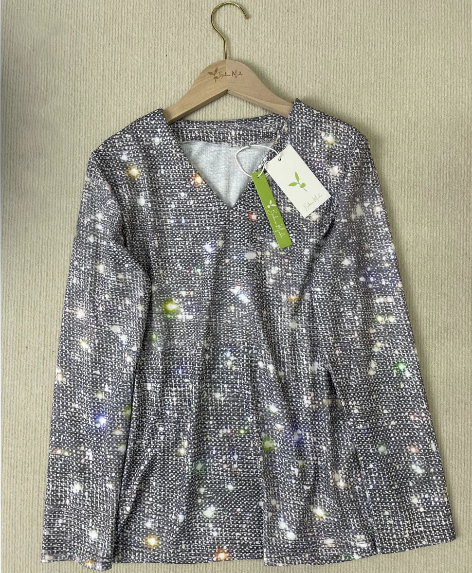 Haut Métallique Luna Sølv – Élégance Scintillante pour les Occasions Festives