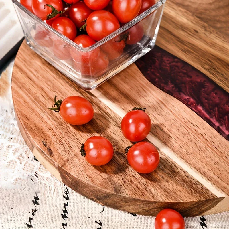 Planche à découper ronde en bois d'acacia – Plateforme de cuisine polyvalente pour steak, collations et plus