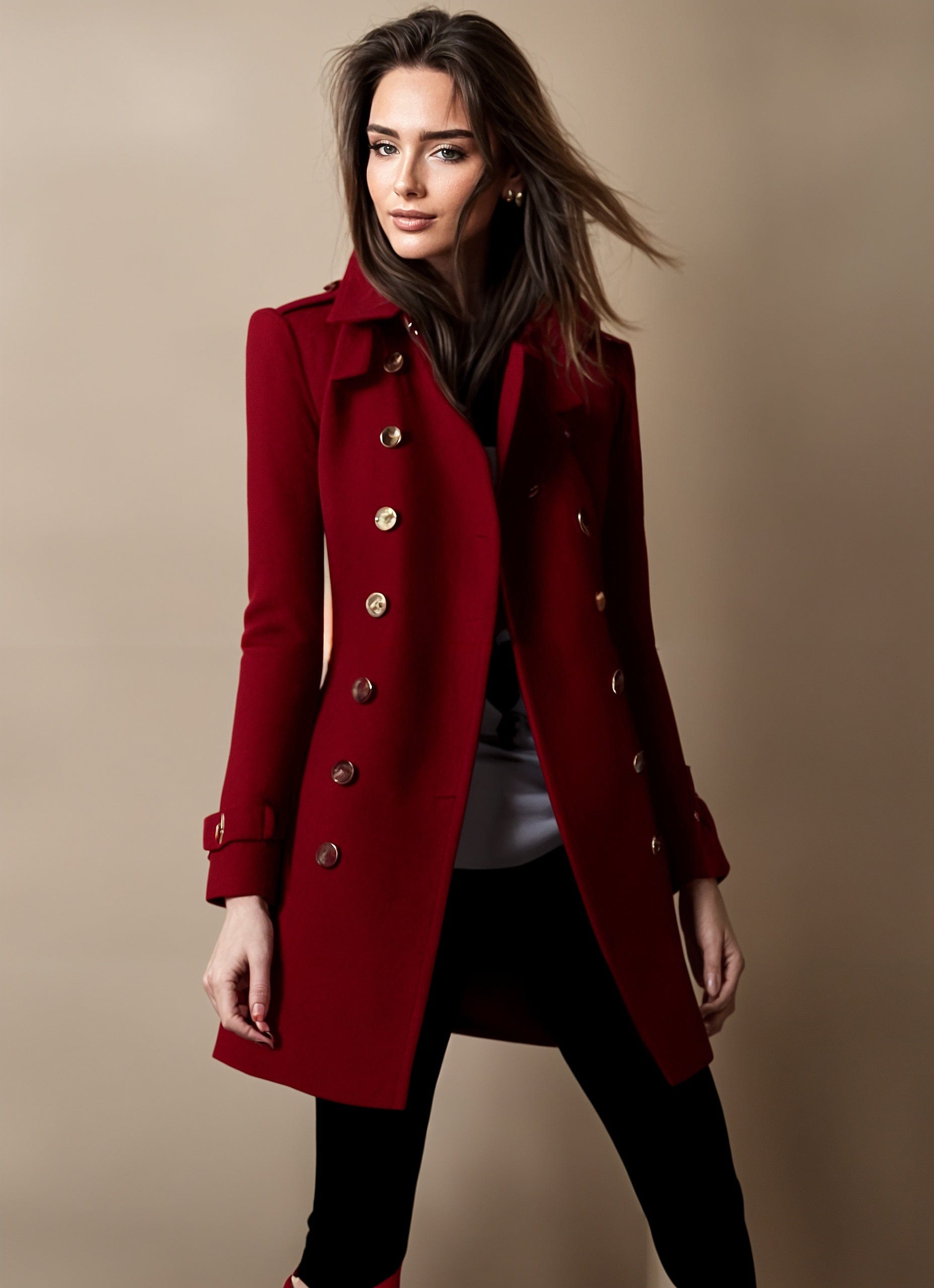 Manteau long en laine Rona à manches longues
