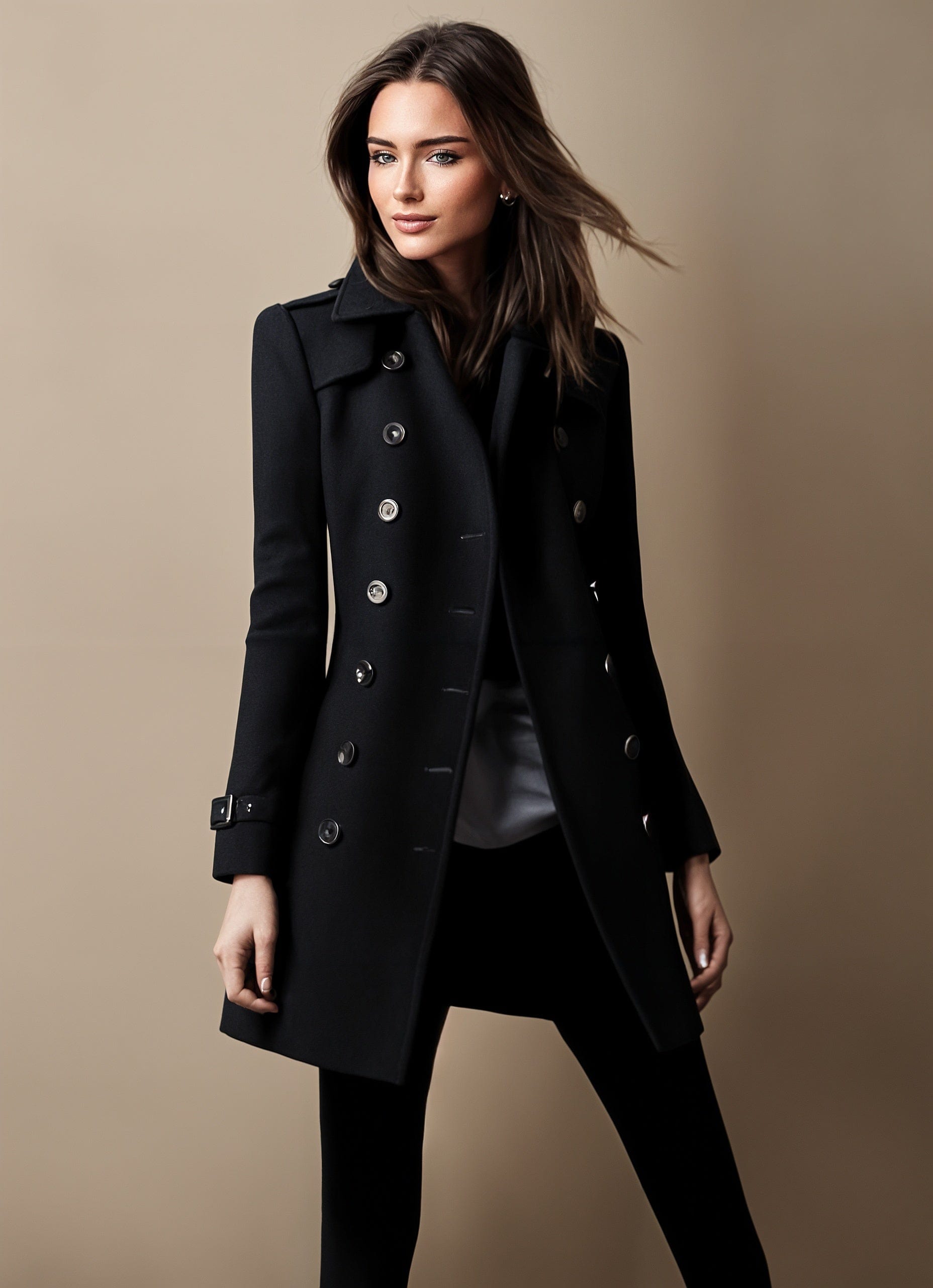 Manteau long en laine Rona à manches longues