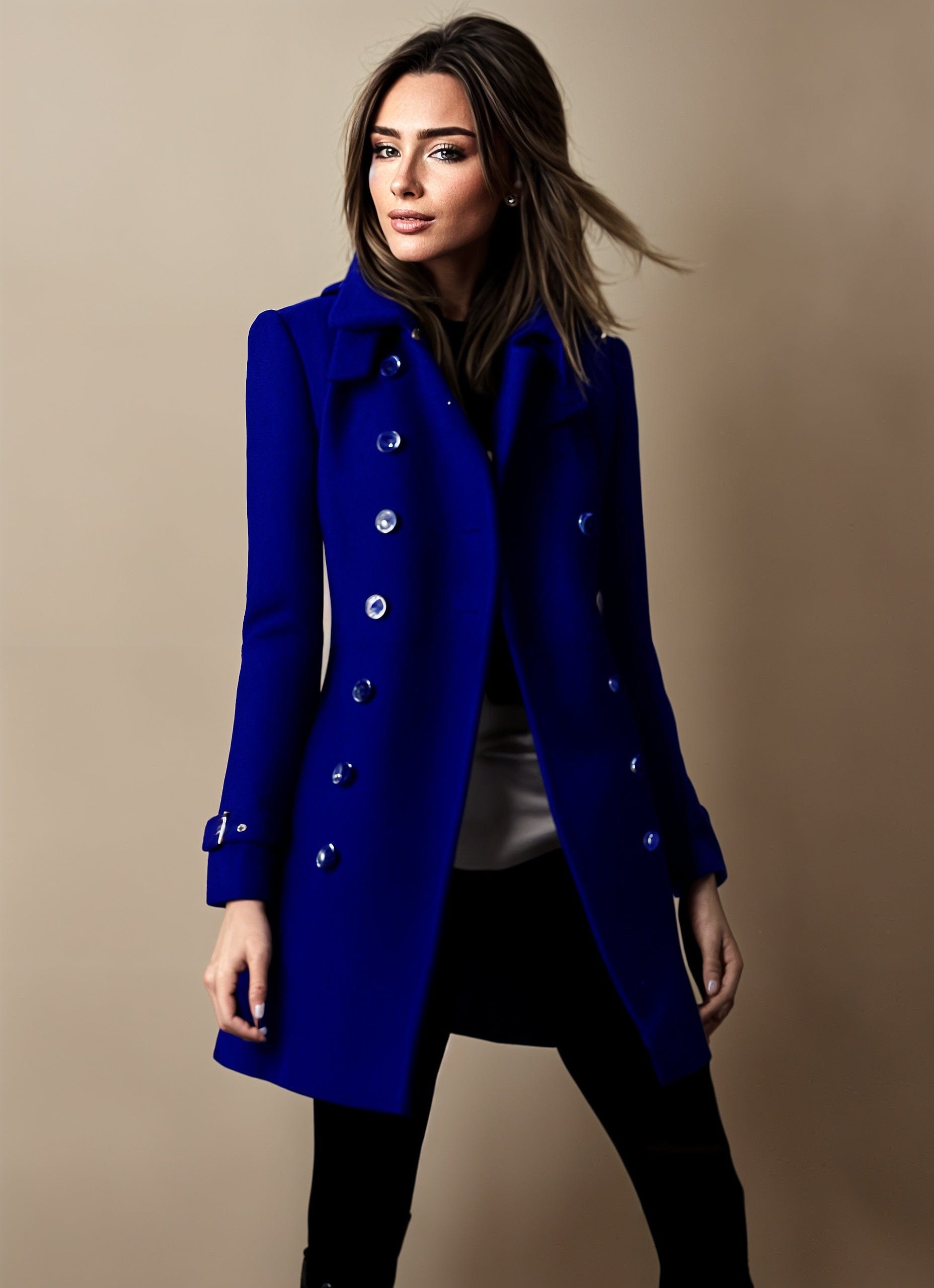 Manteau long en laine Rona à manches longues