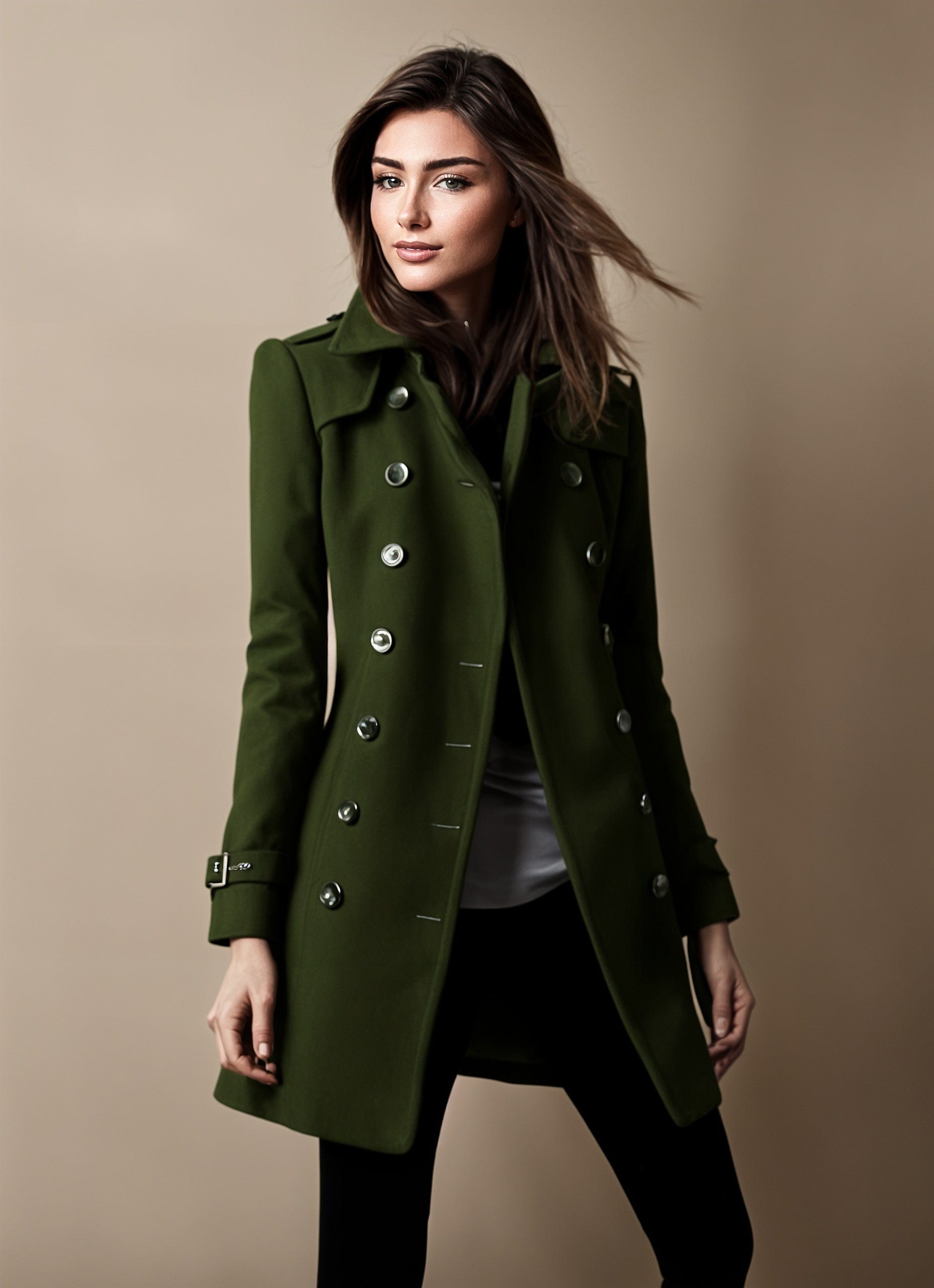 Manteau long en laine Rona à manches longues