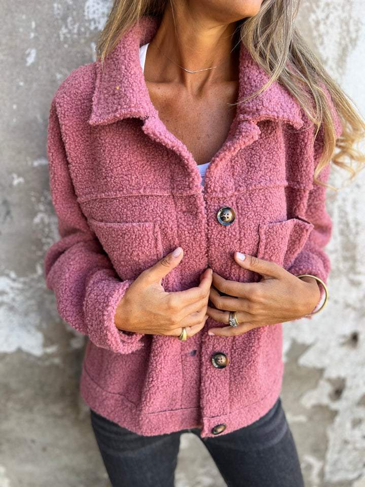 Rowena - Veste polaire boutonnée Teddy pour femme avec poches plaquées