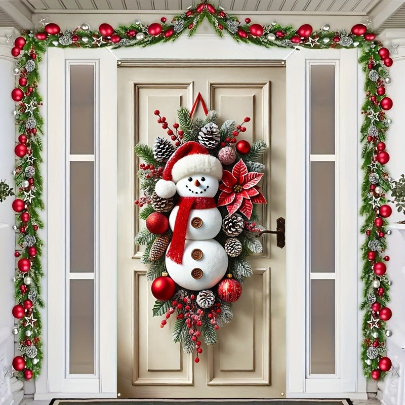 Couronne de Bonhomme de Neige en Polyester Festif – Décor de Porte de Fête Fantaisiste