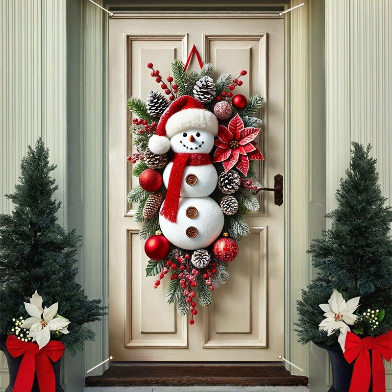 Couronne de Bonhomme de Neige en Polyester Festif – Décor de Porte de Fête Fantaisiste