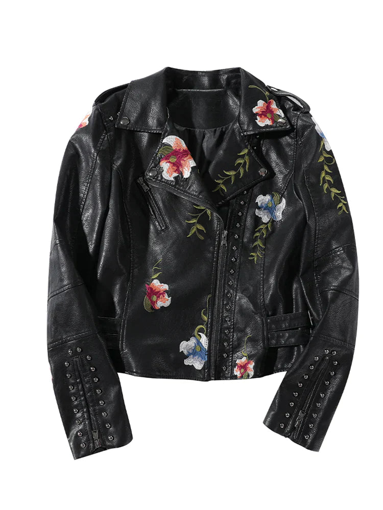 Veste en cuir vegan élégante Flora avec clous et fermeture éclair