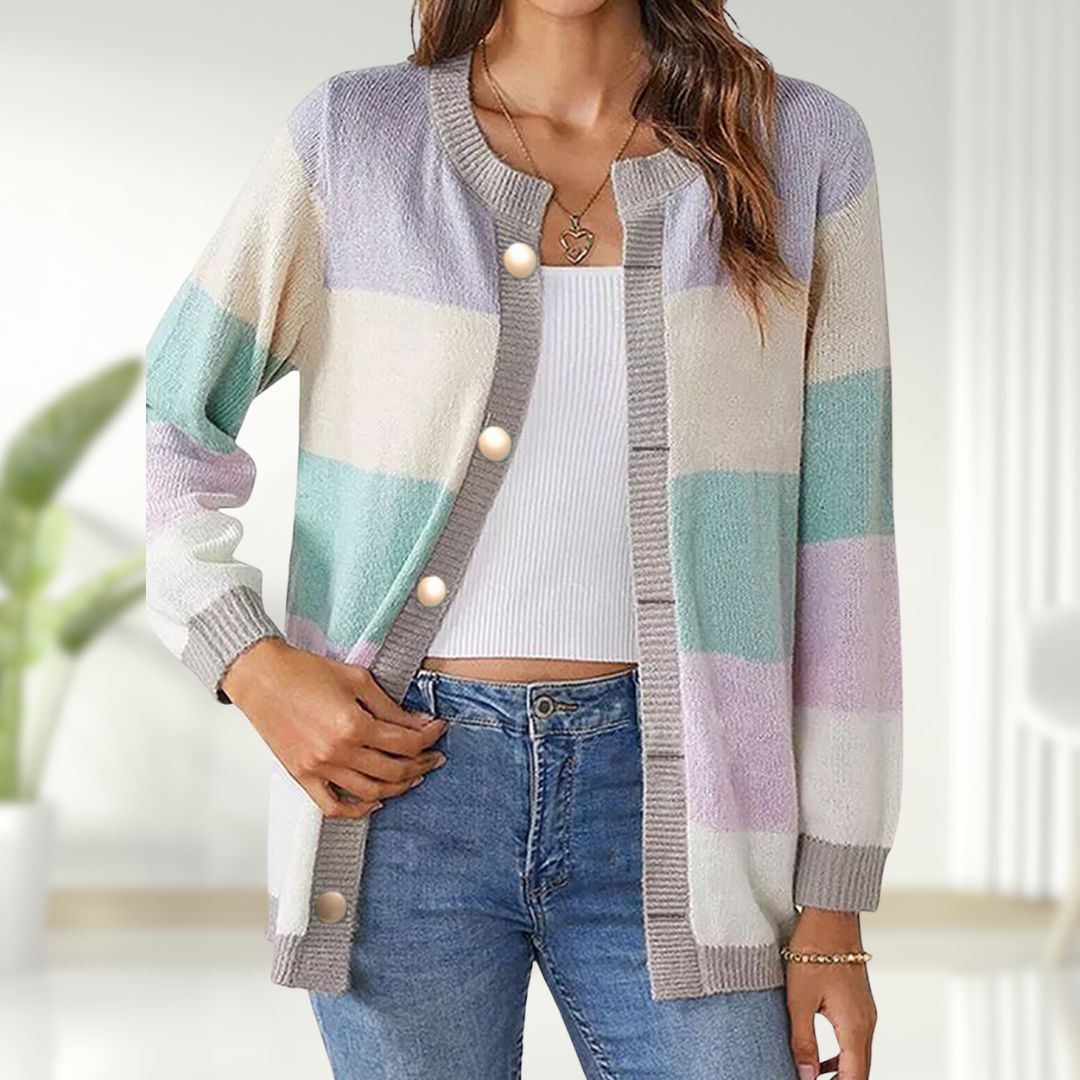 Diana | Veste Cardigan Rayée avec Boutons