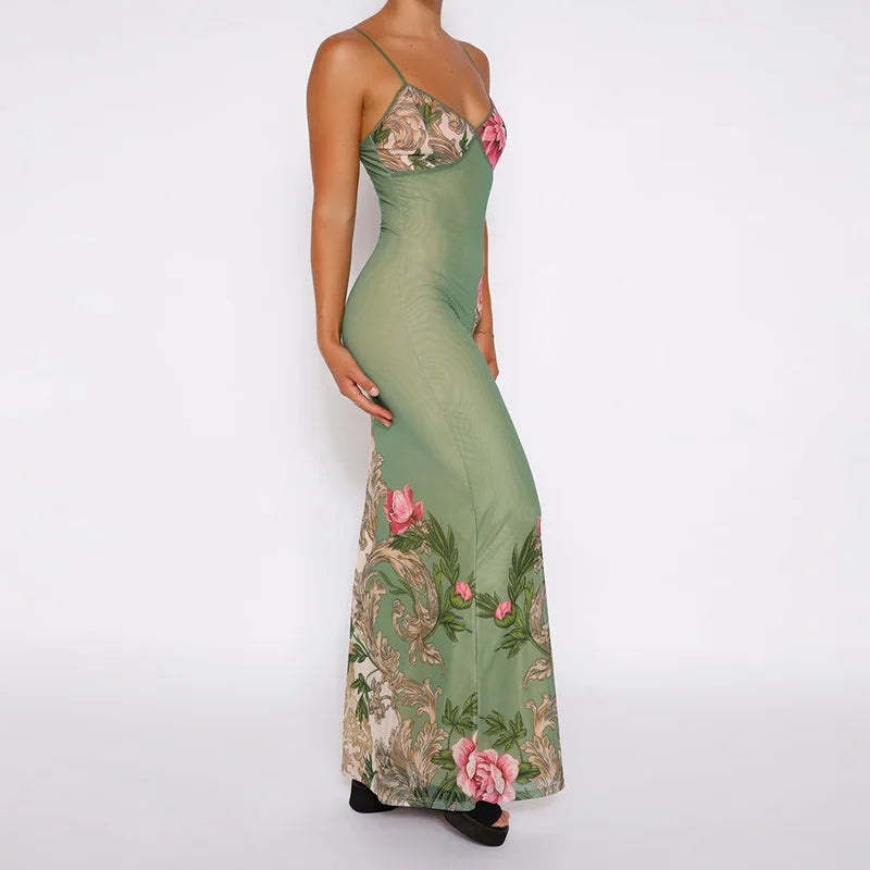 Nessa - Robe élégante à fleurs avec bretelles spaghetti