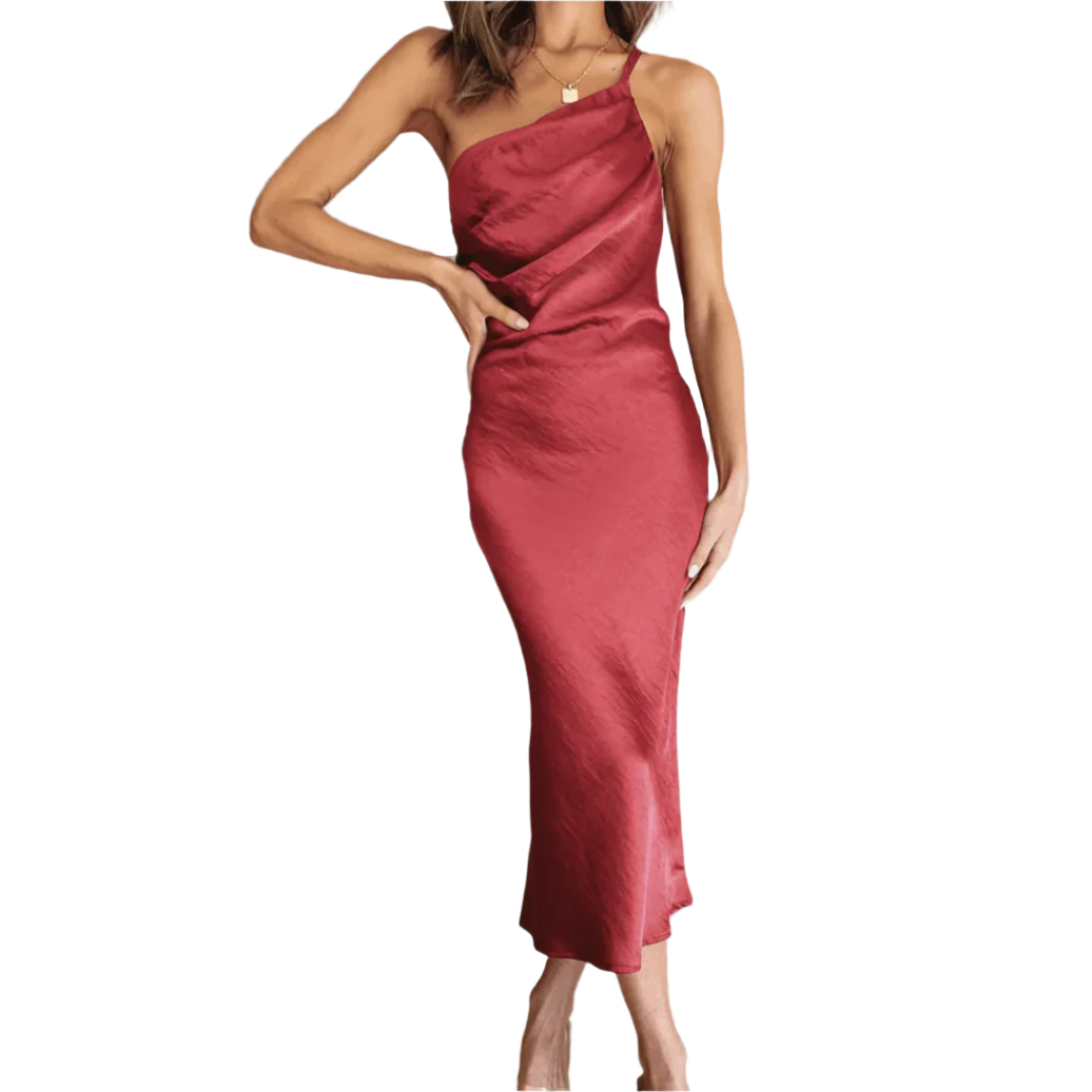 Marie - Robe midi en satin luxueuse à une épaule