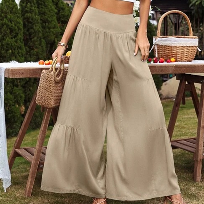 Gretia - Pantalons en mélange de coton avec jambes larges