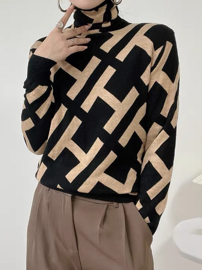 Tendance d'automne® Pull à col roulé  avec impression moderne