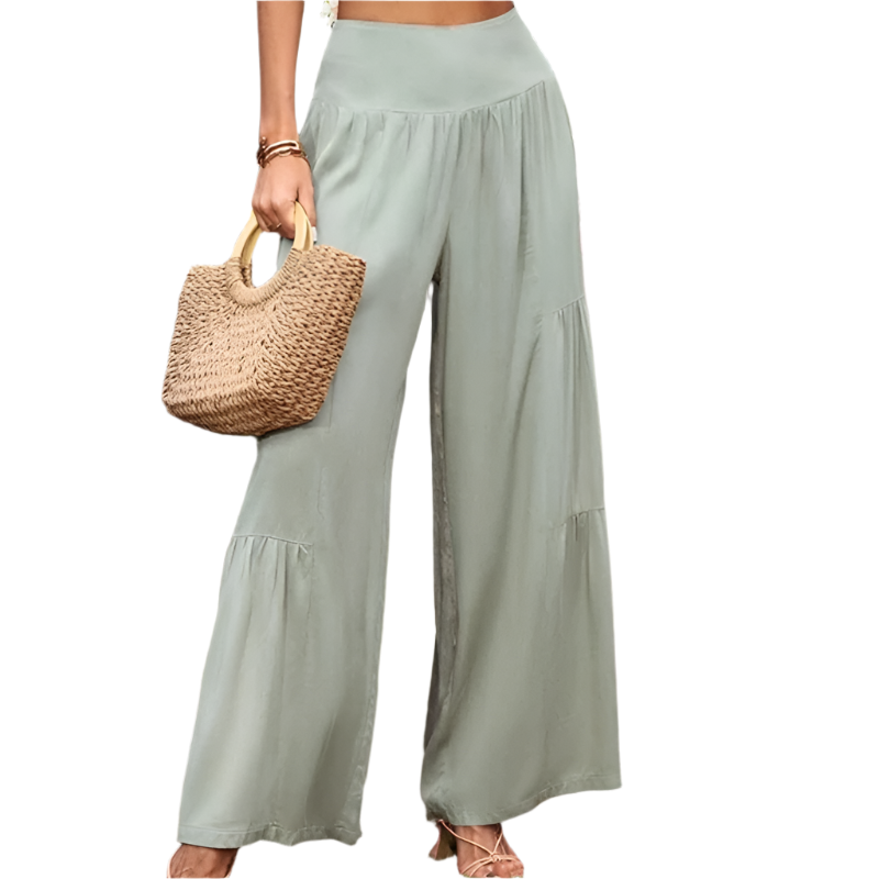 Gretia - Pantalons en mélange de coton avec jambes larges