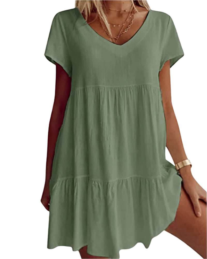 Hanna - Mini-robe à volants et manches courtes