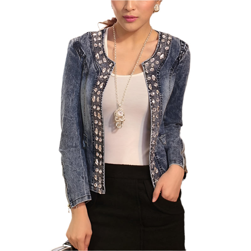Freja - Veste en jean glamour à strass