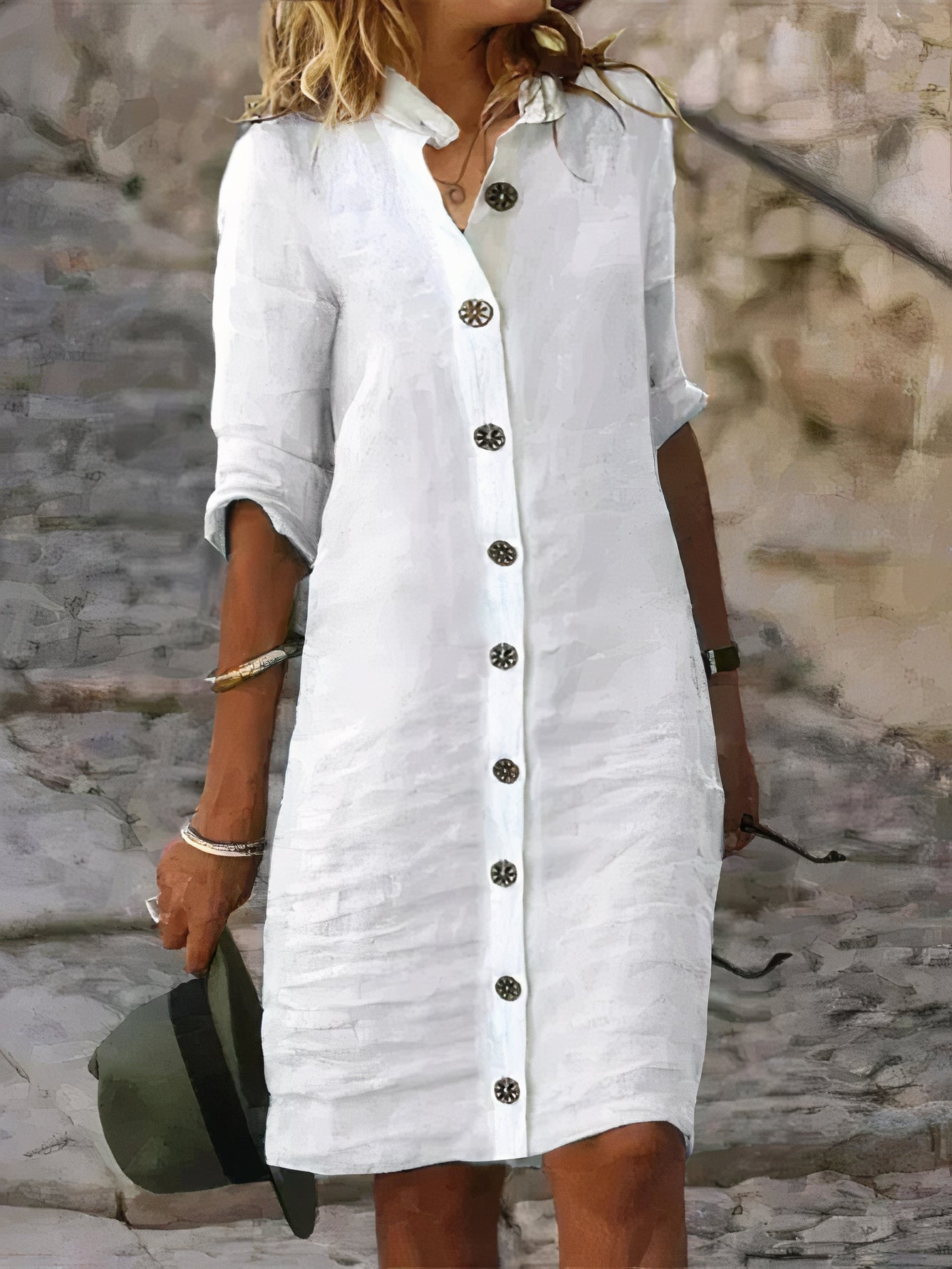 Mary - Robe chemise en lin classique à boutons
