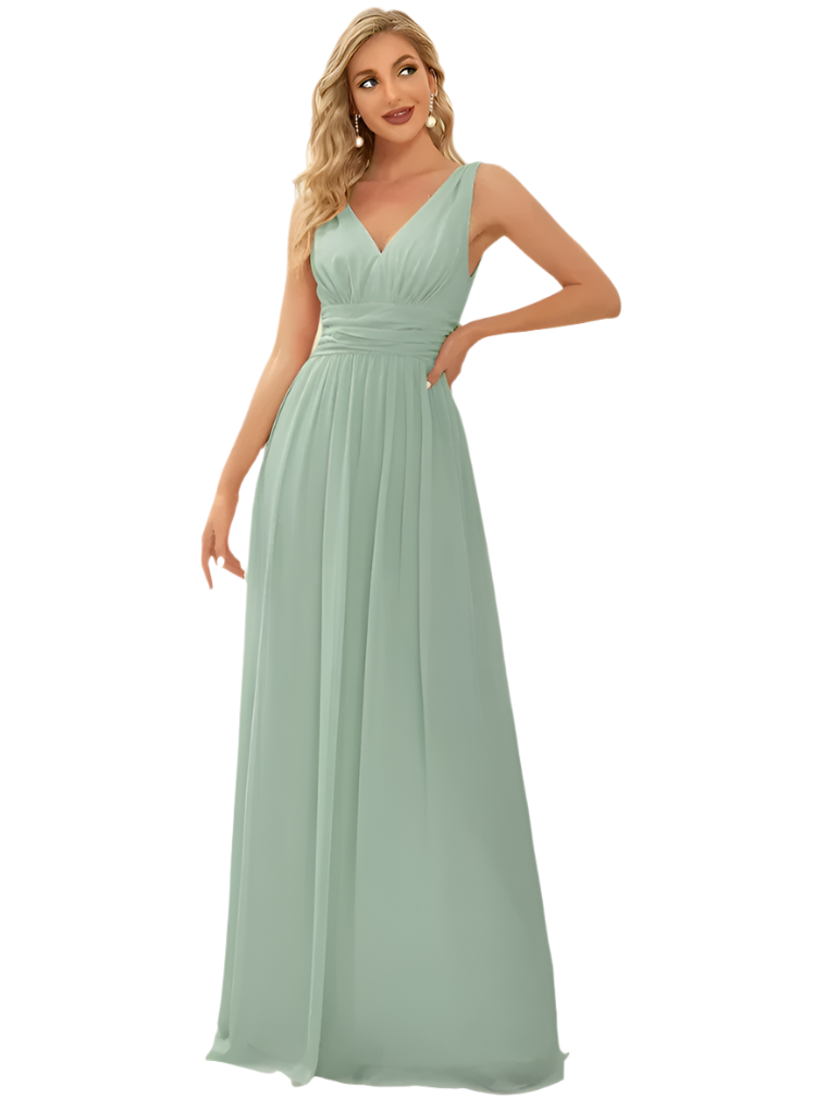 Gisele - Élégante robe maxi longue en A à décolleté en V