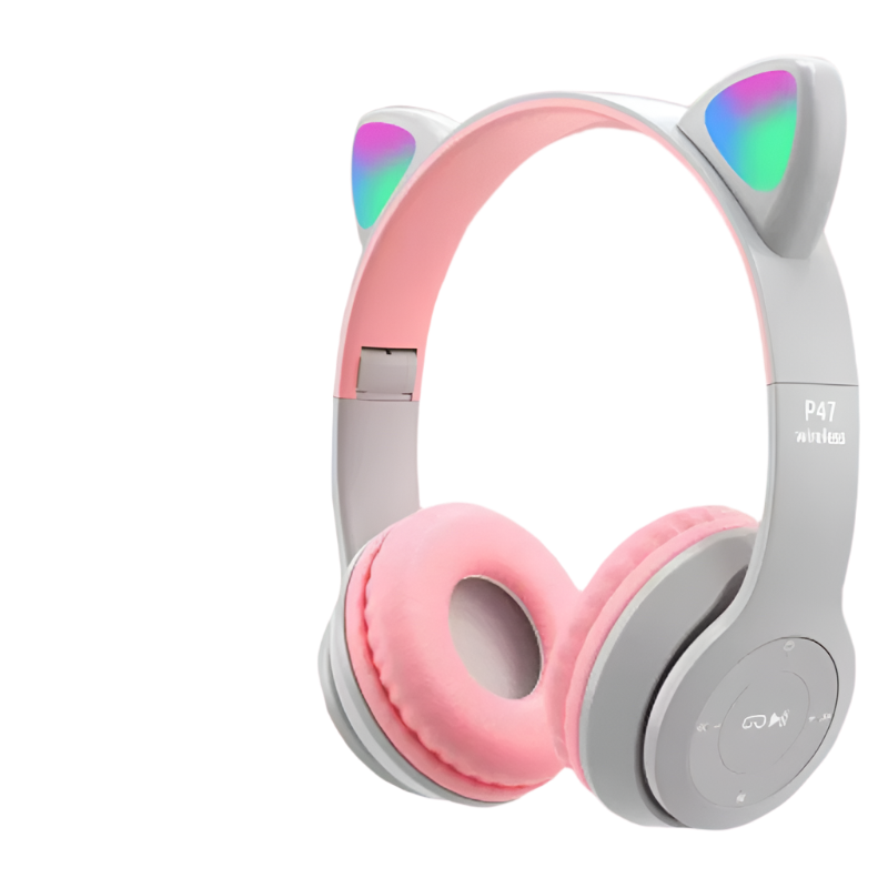 Casque sans fil LED en forme d'oreilles de chat avec Bluetooth et contrôle de microphone intégré