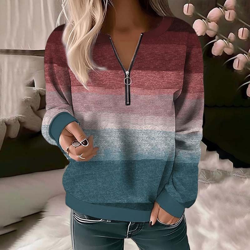 Amanda - Sweat-shirt à blocs de couleurs avec demi-fermeture éclair pour femmes