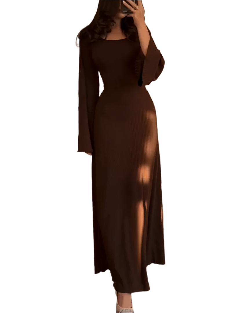 Leslie - Robe maxi en ribbas avec manches évasées