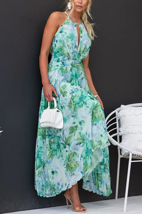 Dane - Robe longue fluide à fleurs et dos nu