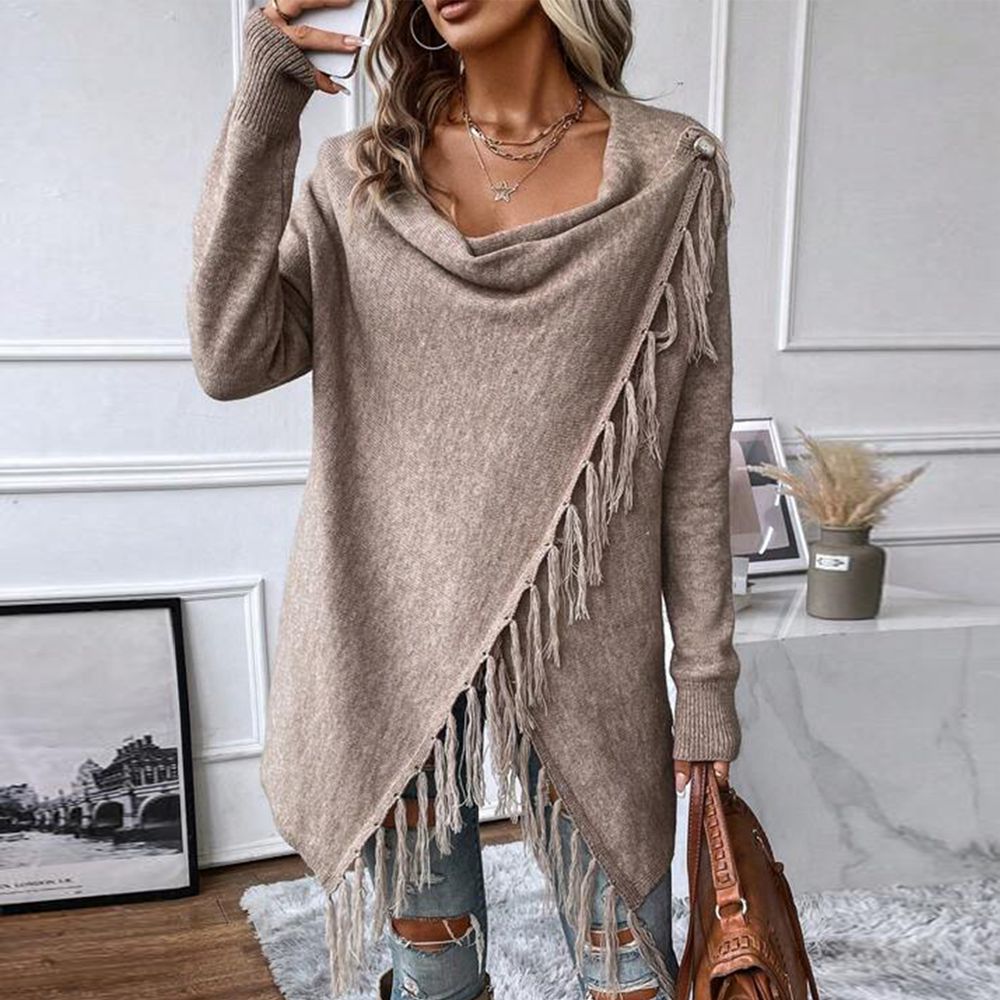 Tendance d'automne® - Pull moderne à manches longues avec écharpe